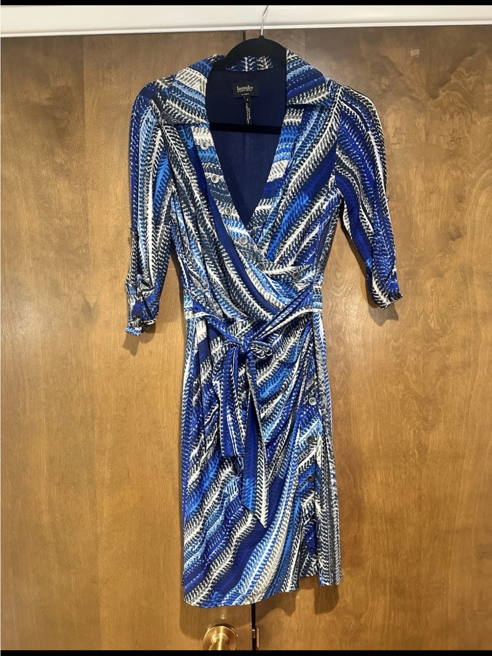Laundry by Shelli Segal Blue & White Faux-Wrap Dress